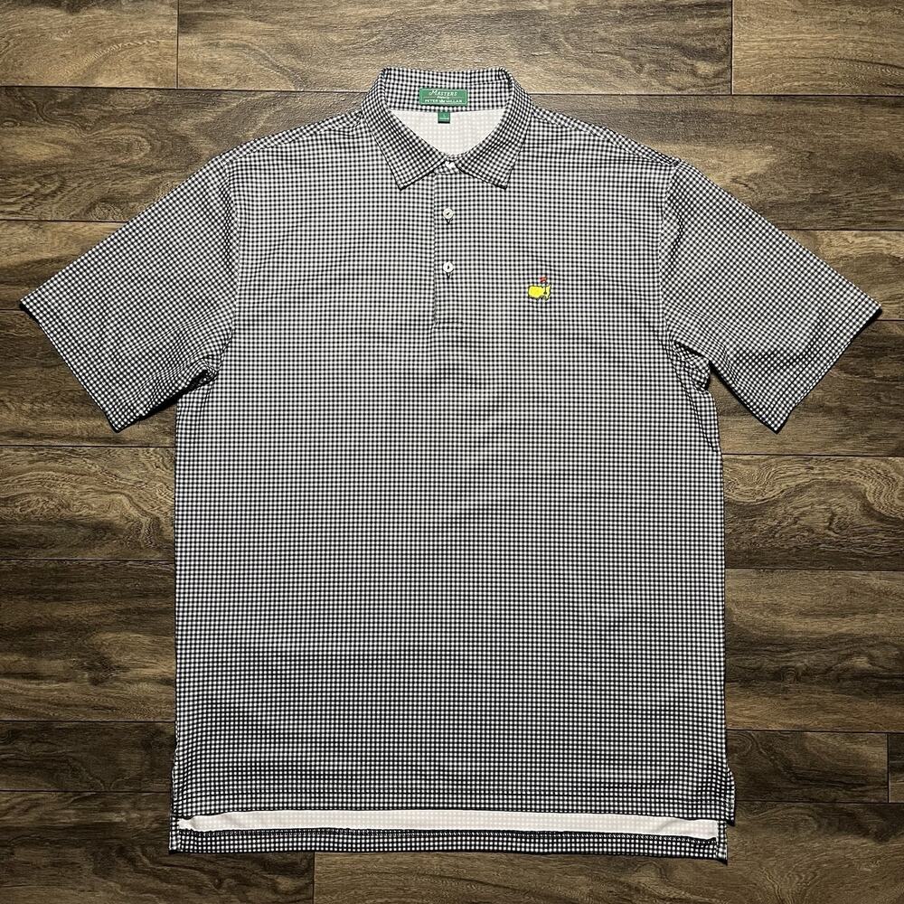 Masters Peter Millar Performance Jersey Golf Polo Shirt Men's Large Gingham EUC